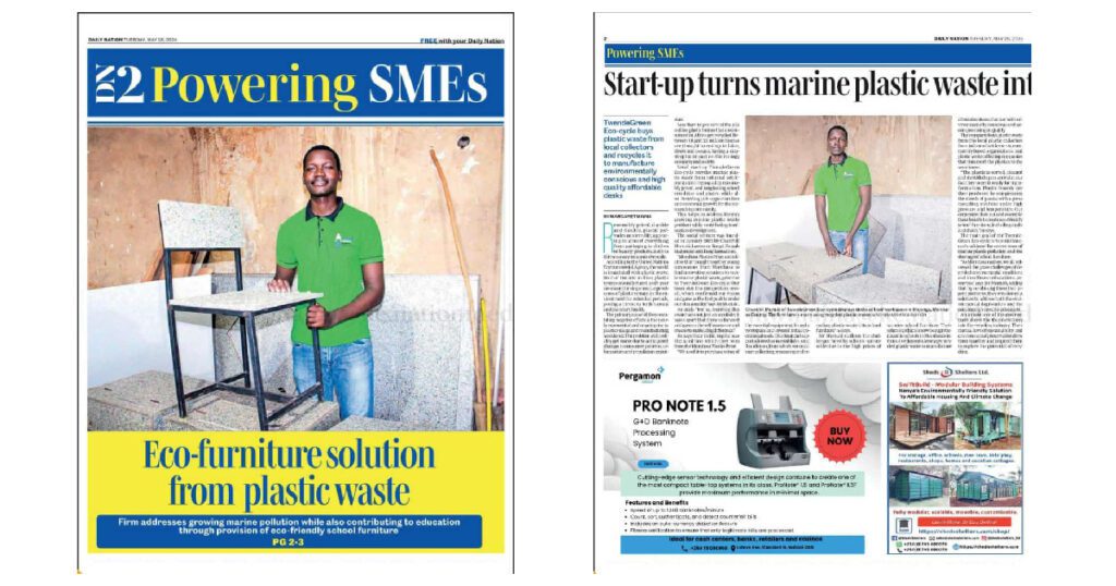 Twende Green Ecocycle Featured on Daily Nation News Paper for Turning Plastic Waste into Eco-Desks and Chairs